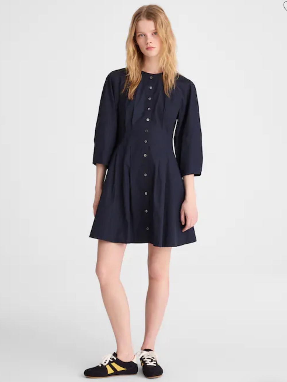 Madewell Sculptural-Sleeve Pleated Mini Dress - Classic Navy